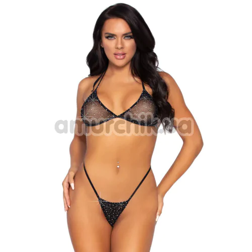 Комплект Leg Avenue Desire Rhinestone Bra Set чорний: бюстгальтер + трусики-стрінги - Фото №1