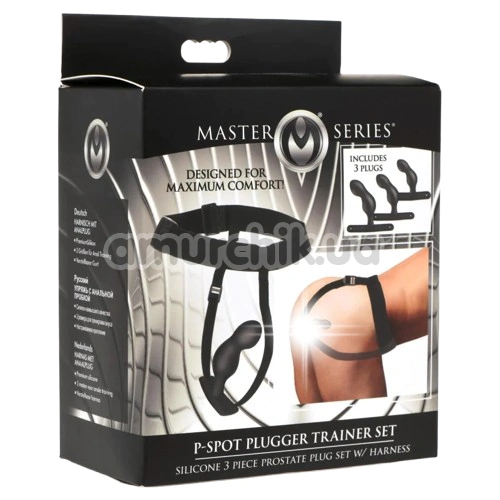 Набор из 3 стимуляторов простаты с поясом Master Series P-Spot Plugger Trainer Set, черный