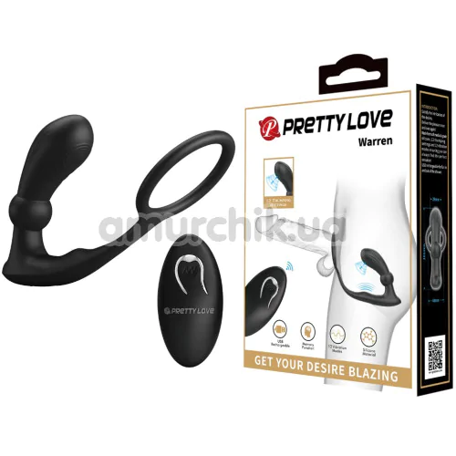 Вибростимулятор простаты с эрекционным кольцом Pretty Love Warren, черный