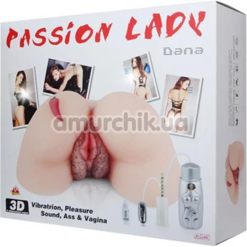 Искусственная вагина и анус с вибрацией и подогревом Temptation Passion Lady Dana, телесная