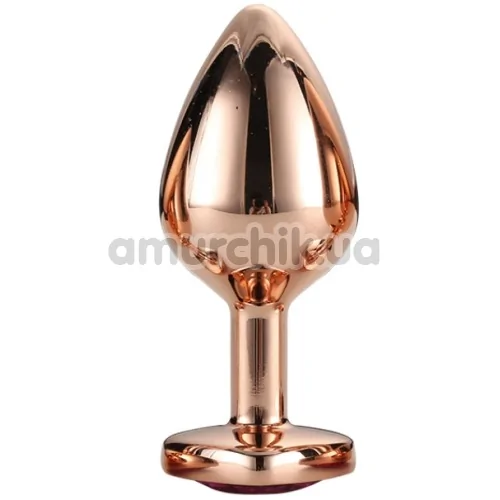 Анальная пробка с розовым кристаллом Gleaming Love Gold Plug Heart M, золотая