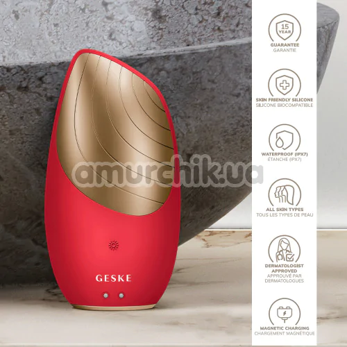 Ультразвуковая щетка для лица Geske Sonic Thermo Facial Brush 6 in 1, красная