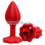 Анальная пробка с красным кристаллом Alume Silicone Ribbed Plug S, красная - Фото №1