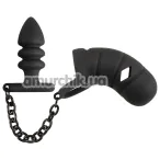 Пояс верности с анальной пробкой Black Velvets Cock Cage With A Butt Plug, черный - Фото №1