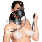 Маска с фаллоимитатором и ошейником Zado Leather Mask With Dildo, черная - Фото №1