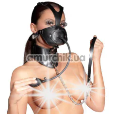 Маска с фаллоимитатором и ошейником Zado Leather Mask With Dildo, черная - Фото №1