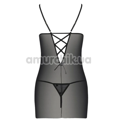 Комплект Passion Free Your Senses Lovelia Chemise, чорний: пеньюар + трусики-стрінги