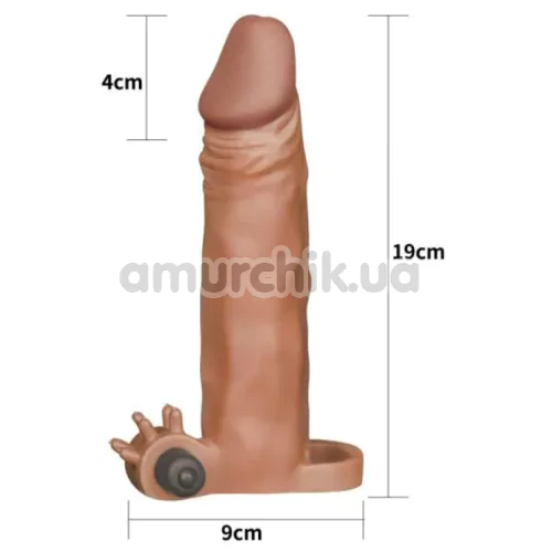 Насадка - удлинитель пениса с вибрацией Lovetoy Pleasure X-Tender Series LV1063, коричневая