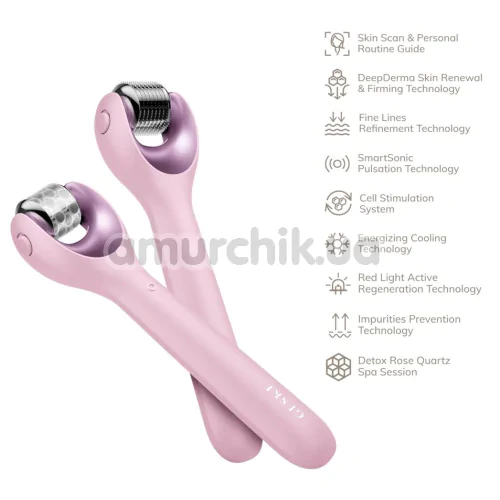Массажер-роллер для лица с микроиглами Geske MicroNeedle Face Roller 9 in 1, светло-розовый