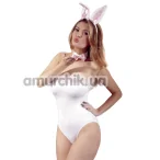 Костюм кролика Cottelli Collection 2470225 белый: боди + галстук-бабочка + ушки - Фото №1