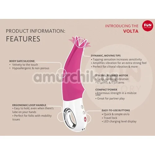 Вибратор Fun Factory Volta Vibrator, розовый