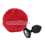 Анальна пробка з прозорим кристалом і червоним хвостиком Alume Silicone Plug With Tail S, чорна - Фото №1