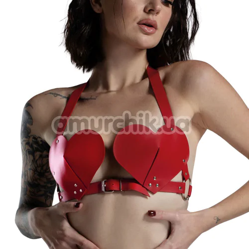 Бюстгальтер Feral Feelings Hearts Bra Leather, червоний