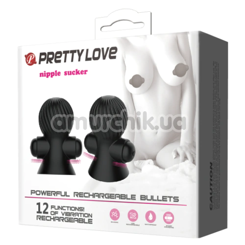 Вакуумные стимуляторы для сосков с вибрацией Pretty Love Vibrating Nipple Suckers, черные
