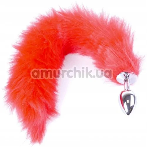 Анальна пробка з червоним хвостиком Boss Series Fox Tail XXL, срібна