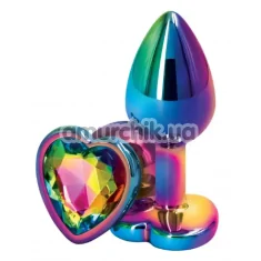 Анальна пробка з мультикольоровим кристалом Loveshop Seamless Butt Plug Heart M, мультикольорова - Фото №1