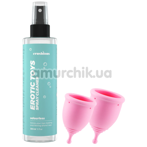 Набір з 2 менструальних чаш Crushious Minerva + антибактеріальний спрей для очистки секс-іграшок Crushious Erotic Toys Spray Cleaner, рожевий - Фото №1