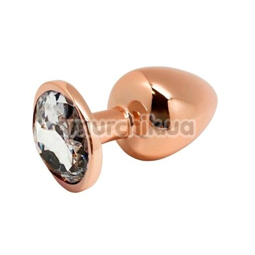 Анальна пробка з прозорим кристалом Wooomy Tralalo Metal Plug S, золота