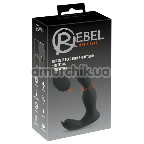 Вибростимулятор простаты с ротацией Rebel RC Butt Plug With 2 Functions, черный
