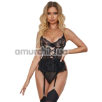 Боди с подвязками Star Night Lace Teddy With Garters, черное - Фото №1