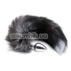 Анальная пробка с черно-белым хвостиком Alive Anal Pleasure Black And White Fox Tail S, серебряная - Фото №1
