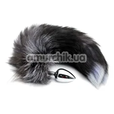 Анальная пробка с черно-белым хвостиком Alive Anal Pleasure Black And White Fox Tail S, серебряная - Фото №1