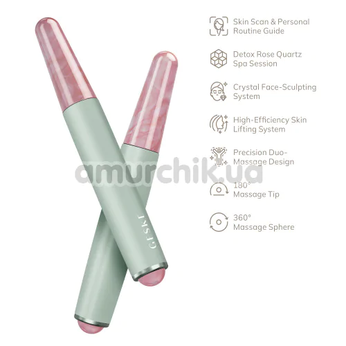 Ручка-масажер для обличчя Geske Double-Sided Rose Quartz Depuffing Pen 7 in 1, зелений