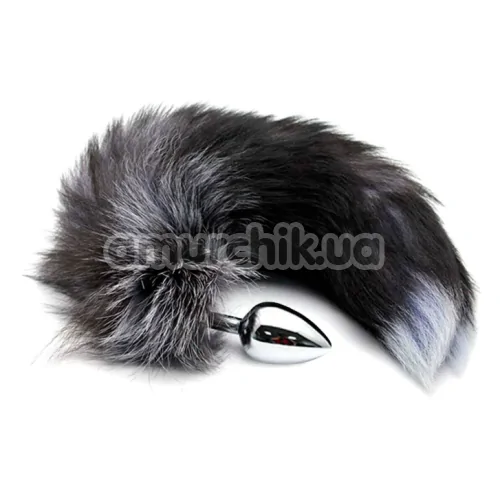 Анальная пробка с черно-белым хвостиком Alive Anal Pleasure Black And White Fox Tail S, серебряная - Фото №1