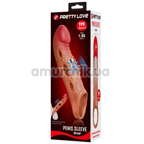 Насадка на пенис с вибрацией Pretty Love Brad, темно-телесная