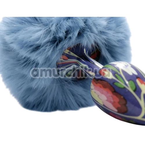 Анальна пробка з блакитним хвостиком Alume Floral Metal Plug With Tail S, синя