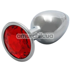 Анальная пробка с красным кристаллом Ouch! Metal Butt Plug Small, серебряная - Фото №1