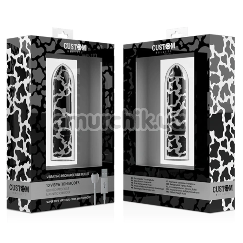 Клиторальный вибратор Custom Bullets Cow, черно-белый
