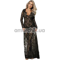 Пеньюар Star Night Sexy Lace Long Sleeves Night Robe, черный - Фото №1