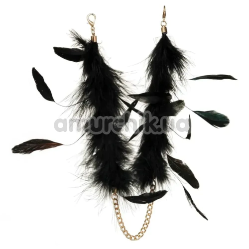 Наручники з чорним пір'ям DS Fetish Handcuffs With Long Feathers, золоті