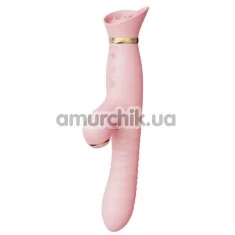 Вибратор с вакуумным стимулятором и толчками Zalo Rose Rabbit Thruster, розовый - Фото №1