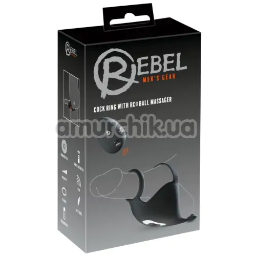 Віброкільце зі стимулятором мошонки Rebel Men's Gear Cock Ring With RC Ball Massager, чорне