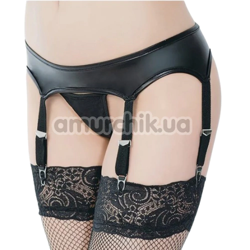 Комплект Star Night Leather-Look Garter Belt With Tiny Bows, черный: пояс для чулок + трусики-стринги