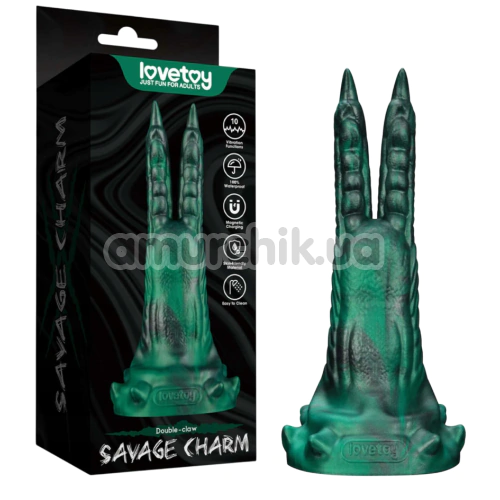 Двойной вибратор Double-Claw Savage Charm, зеленый
