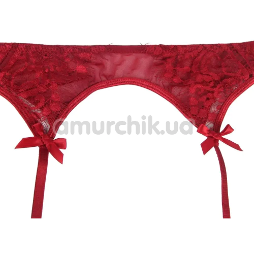 Комплект Star Night Sheer & Lace Bow Garter Belt, червоний: пояс для панчіх + трусики