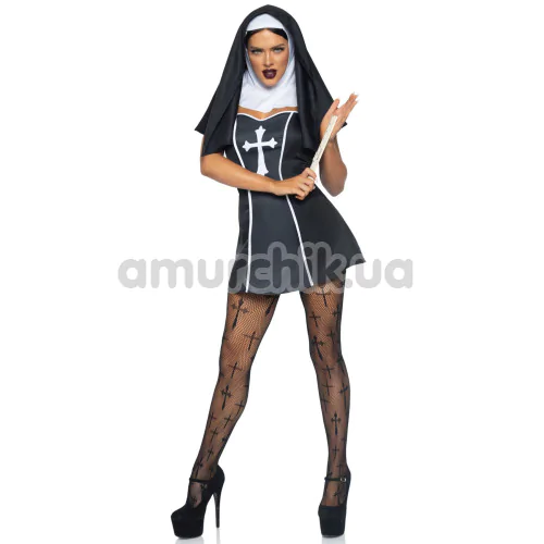Костюм черниці Leg Avenue Naughty Nun чорний: сукня + накидка на голову