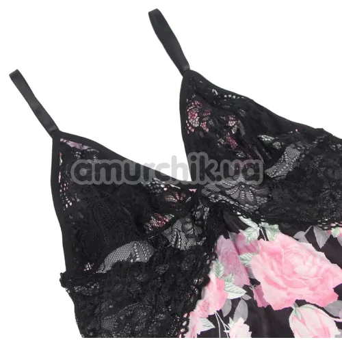 Комплект Star Night Floral Mesh Set, черный: пеньюар + трусики-стринги