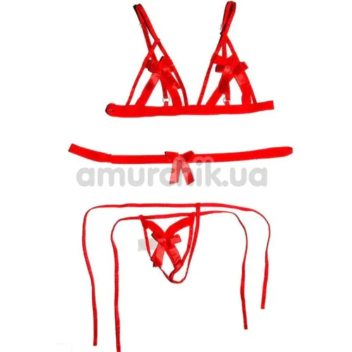 Комплект Star Night Bowknot Sexy Babydoll Lingerie Set, красный: бюстгальтер + трусики-стринги + наручники