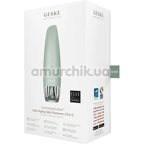 Микротоковый LED-излучатель для восстановления кожи лица Geske Anti-Aging Skin Renewer 9 in 1, зеленый