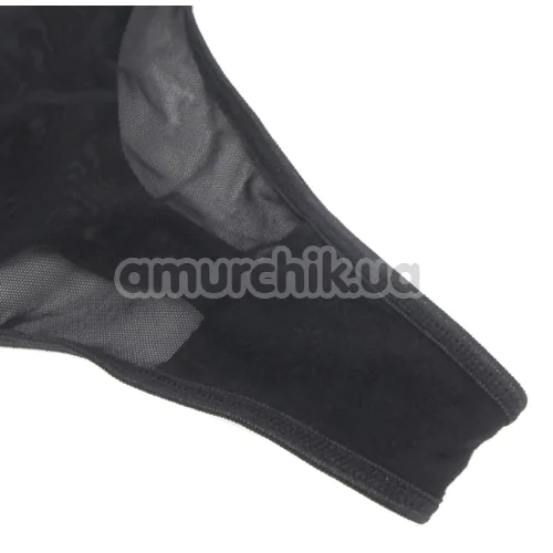 Комплект Star Night Wide Floral Set, черный: пояс для чулок + трусики-стринги