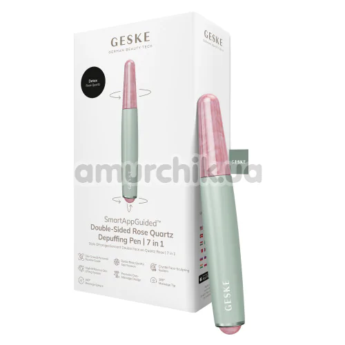 Ручка-масажер для обличчя Geske Double-Sided Rose Quartz Depuffing Pen 7 in 1, зелений