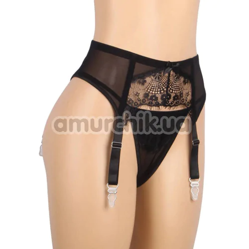 Комплект Star Night Sexy Eyelash Lace Set, черный: трусики-стринги + пояс для чулок