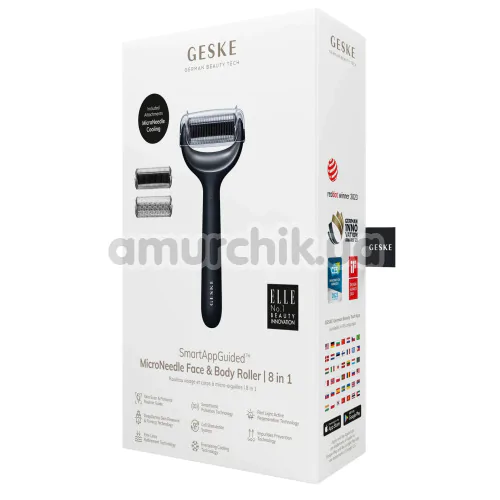 Массажер-роллер для лица и тела с микроиглами Geske MicroNeedle Face & Body Roller 8 in 1, черный