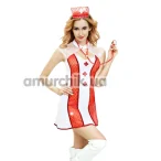 Костюм медсестры JSY Sexy Lingerie 6310 бело-красный: халат + трусики-стринги + головной убор + стетоскоп - Фото №1