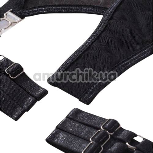Комплект Star Night Garter Strap Set, черный: бюстгальтер + трусики-стринги + пояс для чулок + гартеры