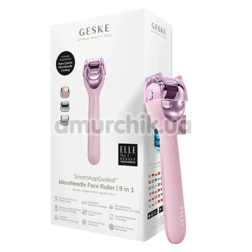 Массажер-роллер для лица с микроиглами Geske MicroNeedle Face Roller 9 in 1, светло-розовый